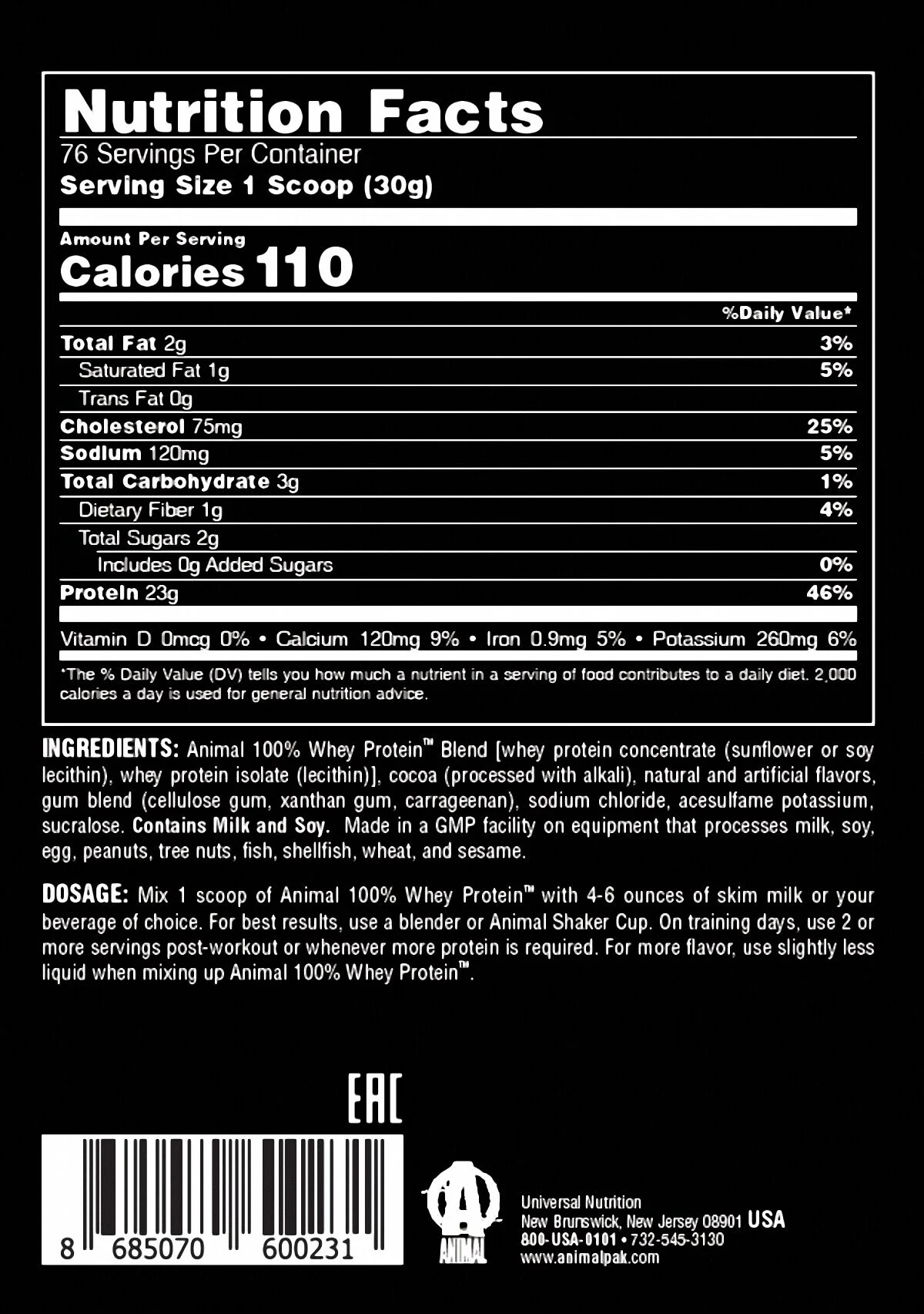 Universal Animal 100% Whey Protein Aromalı 2,3 kg 675